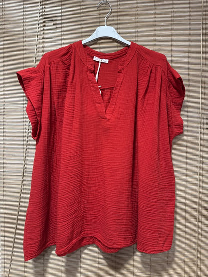 GRANDE TAILLE - Blouse gaze de coton rouge