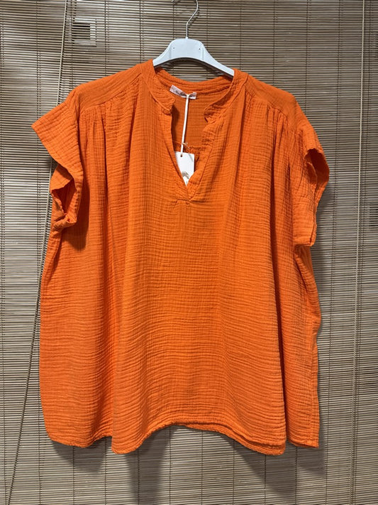 GRANDE TAILLE - Blouse gaze de coton orange