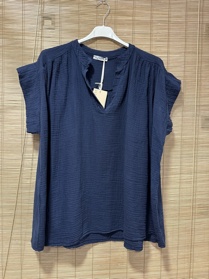 GRANDE TAILLE - Blouse gaze de coton bleu marine
