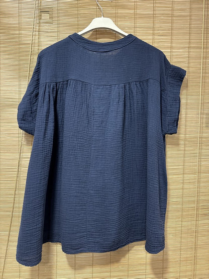 GRANDE TAILLE - Blouse gaze de coton bleu marine