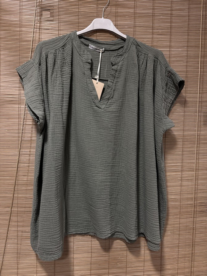 GRANDE TAILLE - Blouse gaze de coton kaki