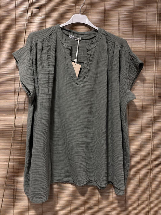 GRANDE TAILLE - Blouse gaze de coton kaki