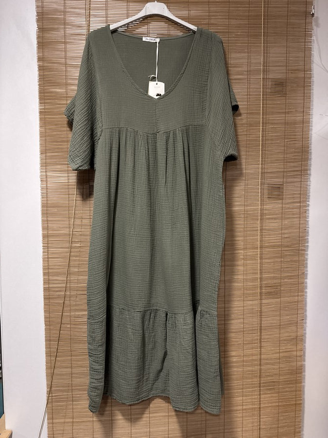GRANDE TAILLE - Robe longue en gaze de coton kaki