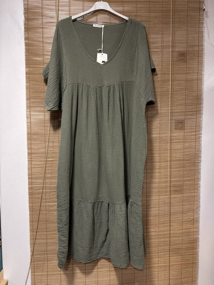GRANDE TAILLE - Robe longue en gaze de coton kaki
