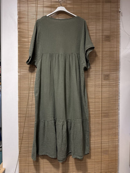 GRANDE TAILLE - Robe longue en gaze de coton kaki