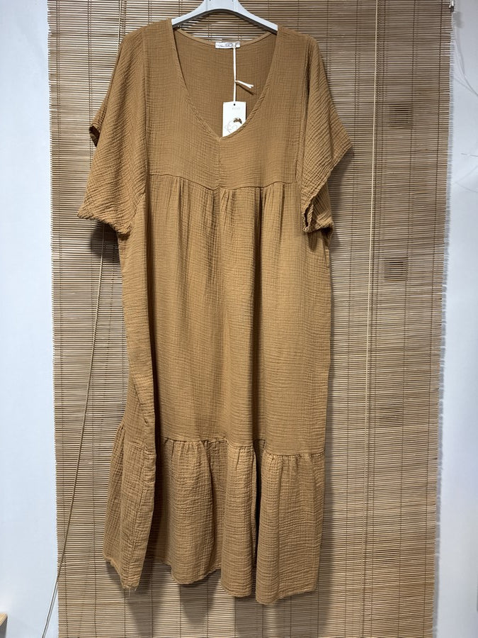 GRANDE TAILLE - Robe longue en gaze de coton camel
