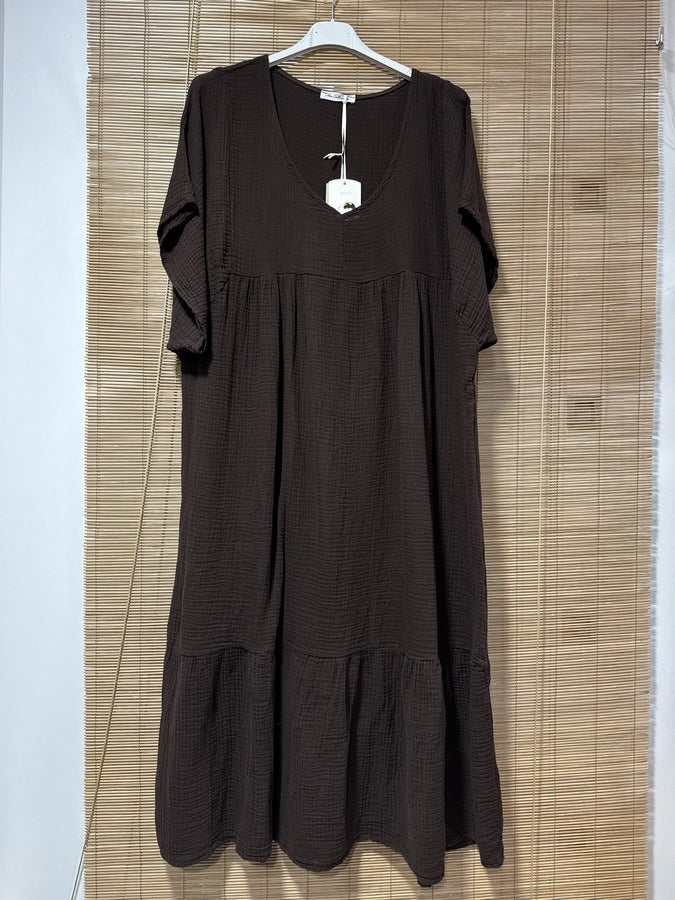 GRANDE TAILLE - Robe longue en gaze de coton chocolat