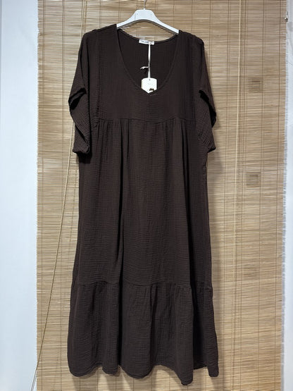 GRANDE TAILLE - Robe longue en gaze de coton chocolat