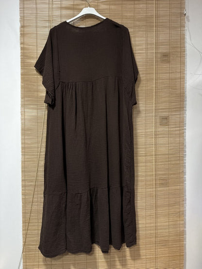 GRANDE TAILLE - Robe longue en gaze de coton chocolat