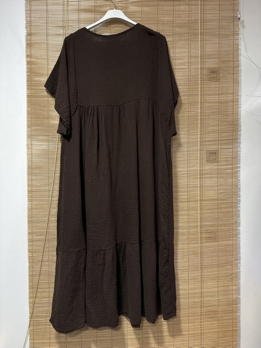 GRANDE TAILLE - Robe longue en gaze de coton chocolat
