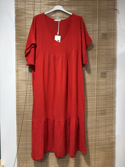 GRANDE TAILLE - Robe longue en gaze de coton rouge