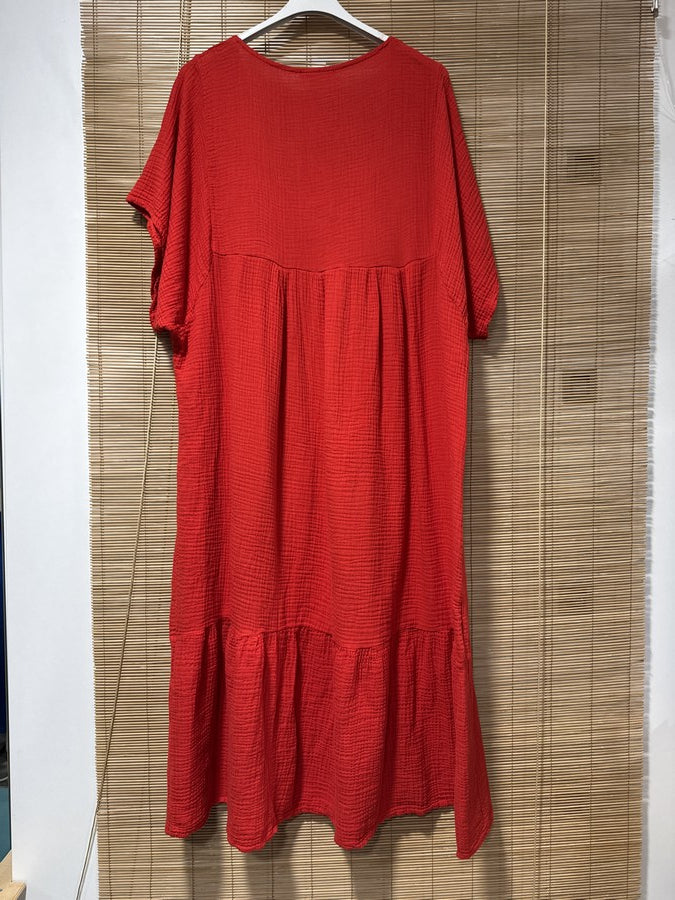 GRANDE TAILLE - Robe longue en gaze de coton rouge