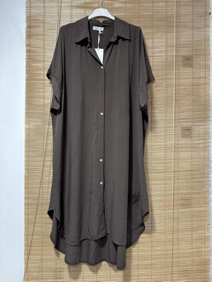 GRANDE TAILLE - Robe chemise fluide chocolat
