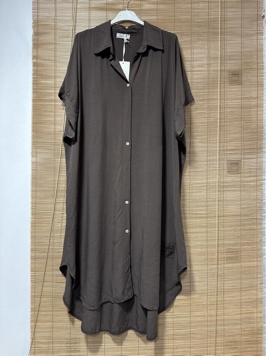 GRANDE TAILLE - Robe chemise fluide chocolat