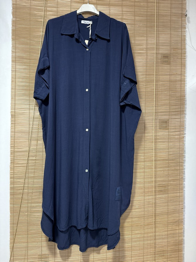 GRANDE TAILLE - Robe chemise fluide bleu roi