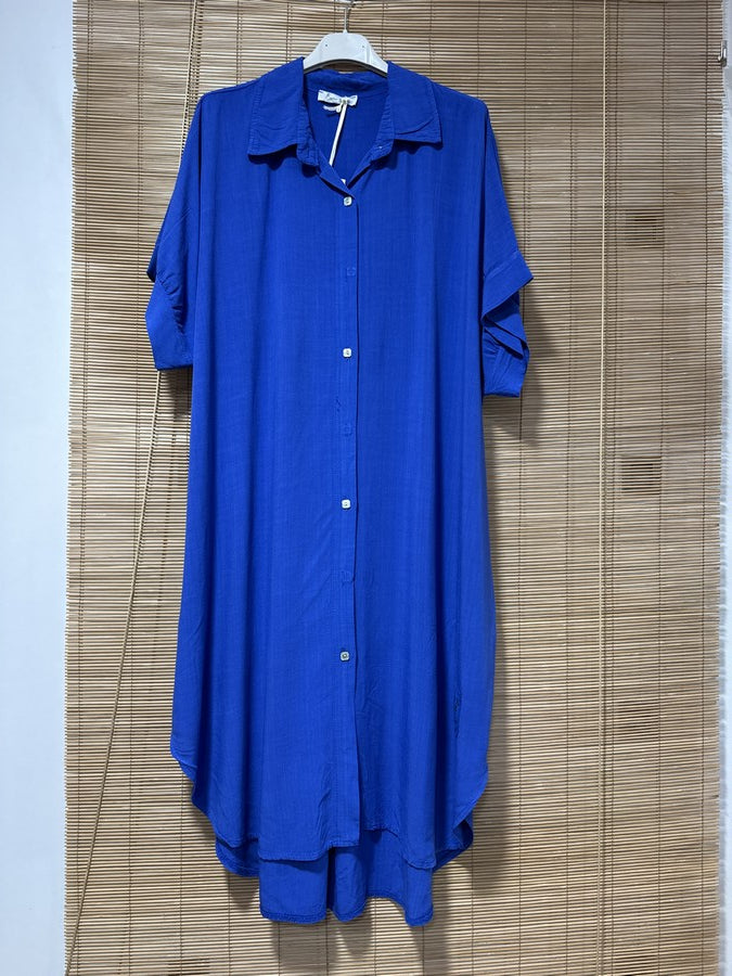 GRANDE TAILLE - Robe chemise fluide bleu roi