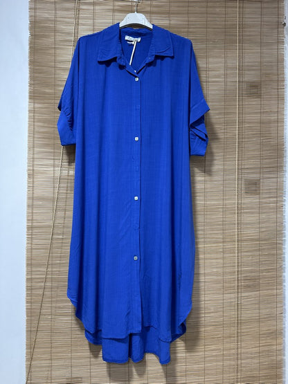 GRANDE TAILLE - Robe chemise fluide bleu roi