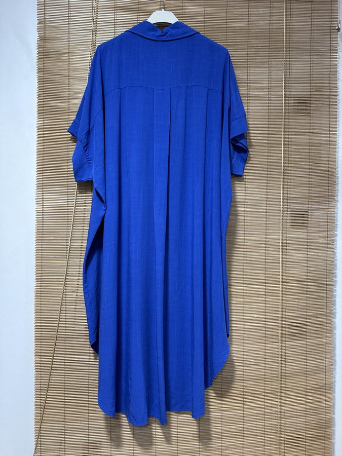 GRANDE TAILLE - Robe chemise fluide bleu roi