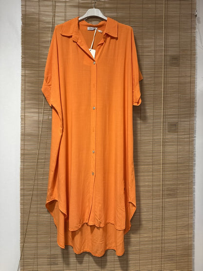 GRANDE TAILLE - Robe chemise fluide orange