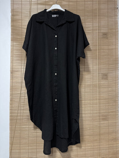 GRANDE TAILLE - Robe chemise lin/coton noire