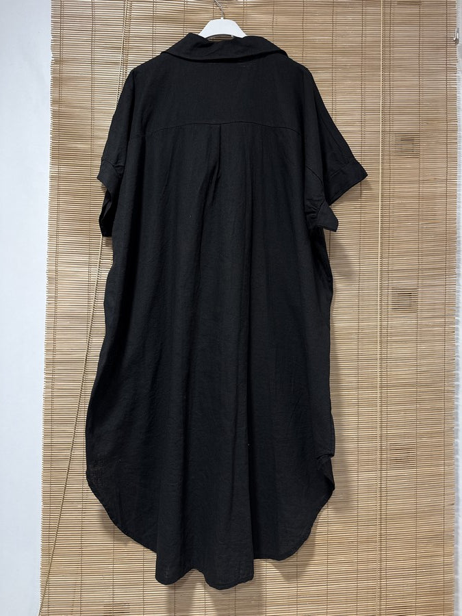 GRANDE TAILLE - Robe chemise lin/coton noire