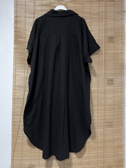 GRANDE TAILLE - Robe chemise lin/coton noire
