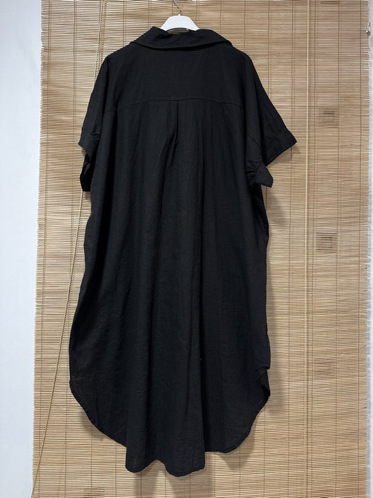 GRANDE TAILLE - Robe chemise lin/coton noire