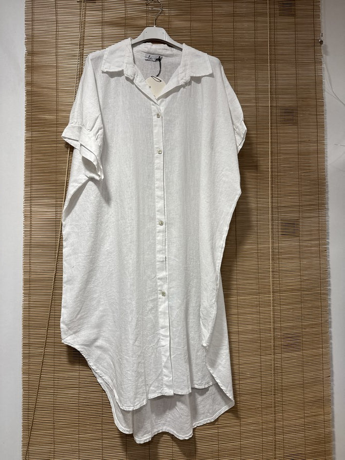 GRANDE TAILLE - Robe chemise lin/coton blanche