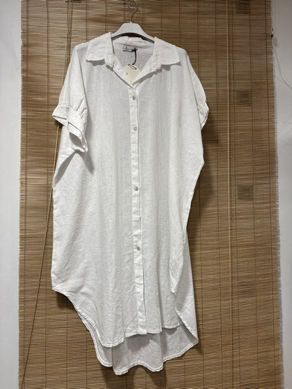 GRANDE TAILLE - Robe chemise lin/coton blanche