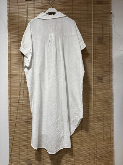 GRANDE TAILLE - Robe chemise lin/coton blanche