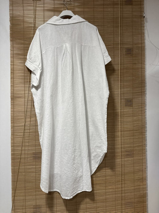 GRANDE TAILLE - Robe chemise lin/coton blanche