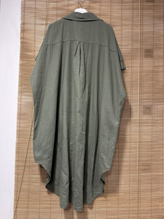 GRANDE TAILLE - Robe chemise lin/coton kaki