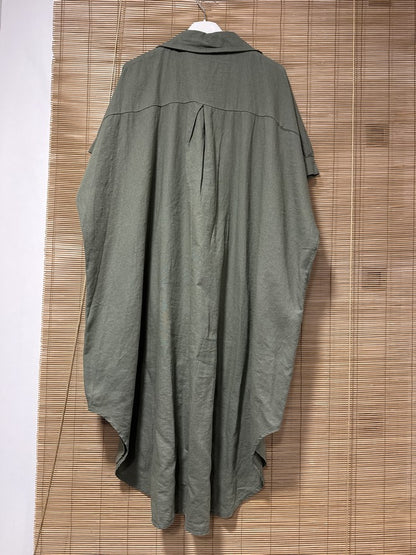 GRANDE TAILLE - Robe chemise lin/coton kaki