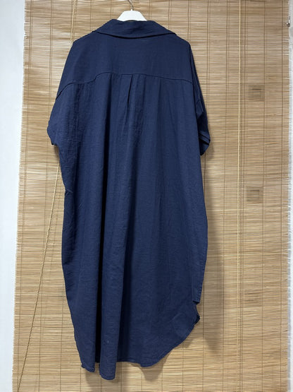 GRANDE TAILLE - Robe chemise lin/coton bleu marine