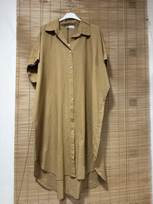 GRANDE TAILLE - Robe chemise lin/coton camel