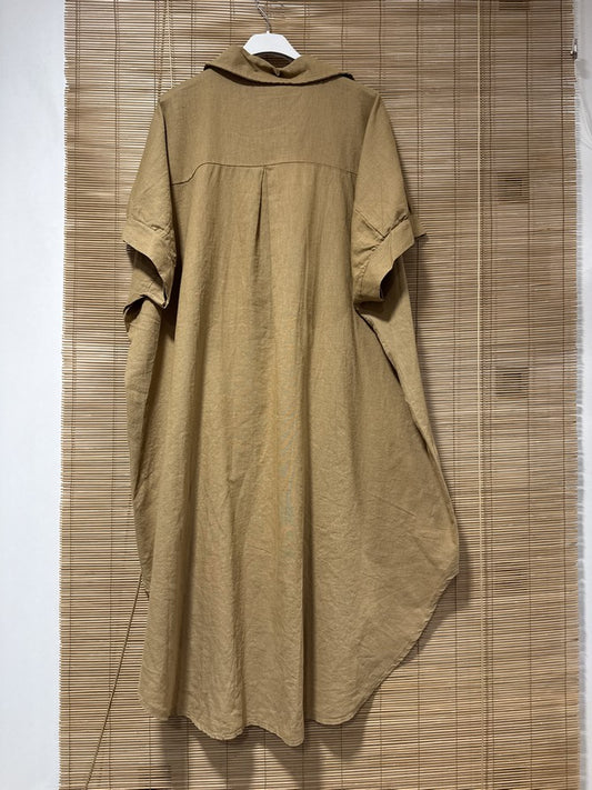 GRANDE TAILLE - Robe chemise lin/coton camel