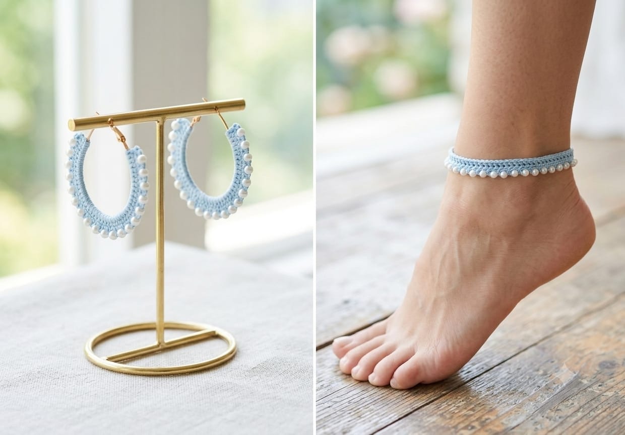 Boucles d'oreilles bleu ciel perlées