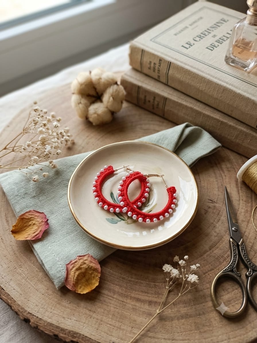 Boucles d'oreilles rouges perlées