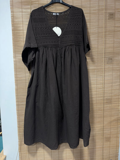GRANDE TAILLE - Robe voile de coton broderies chocolat