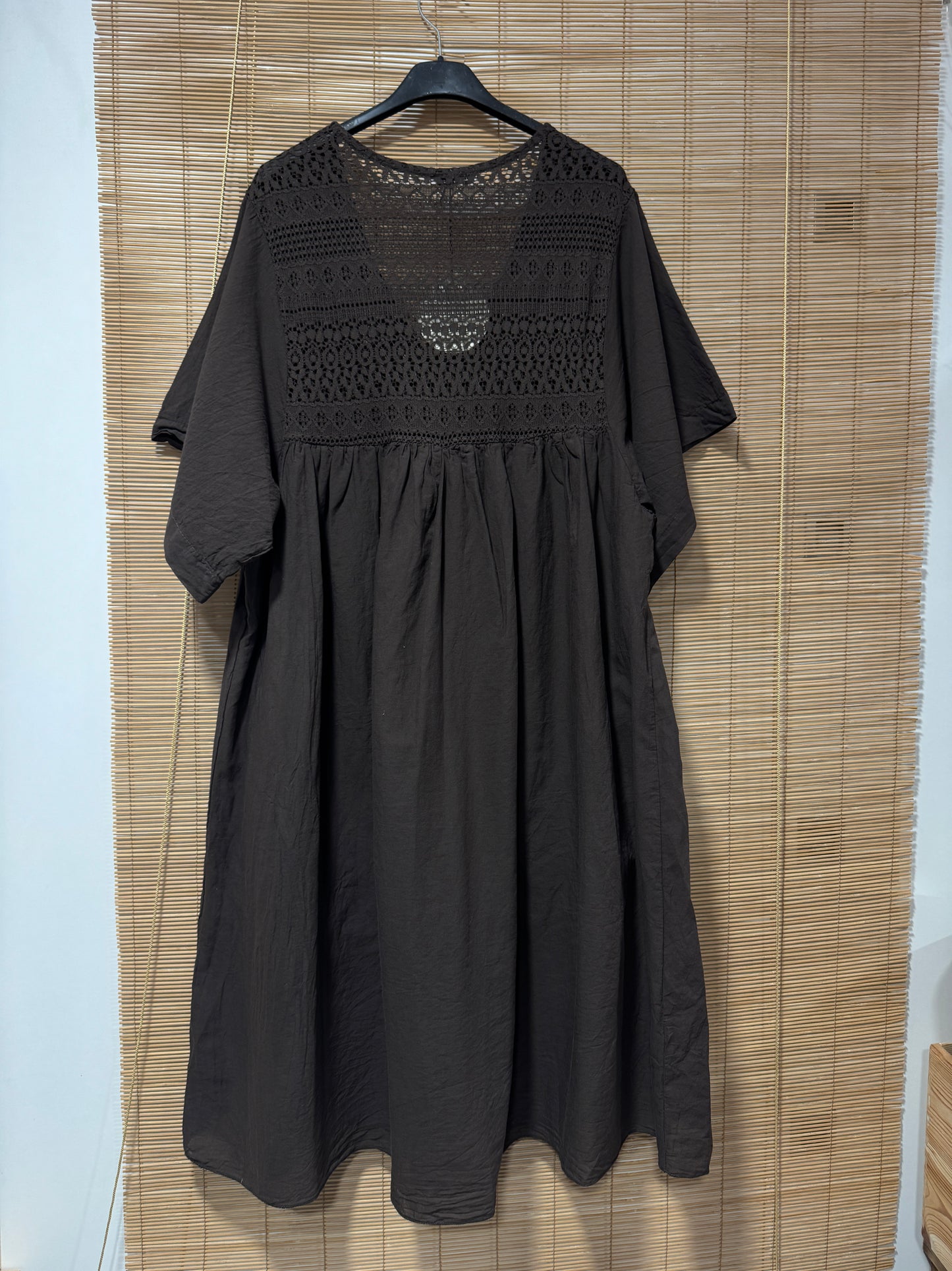 GRANDE TAILLE - Robe voile de coton broderies chocolat