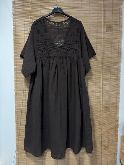 GRANDE TAILLE - Robe voile de coton broderies chocolat