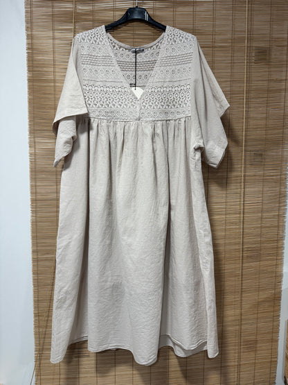 GRANDE TAILLE - Robe voile de coton broderies sable