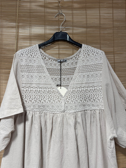 GRANDE TAILLE - Robe voile de coton broderies sable
