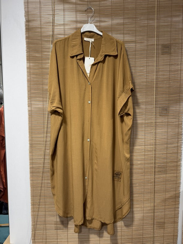GRANDE TAILLE - Robe chemise fluide camel