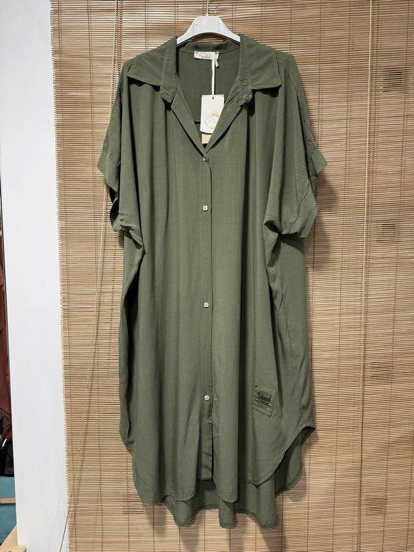 GRANDE TAILLE - Robe chemise fluide kaki