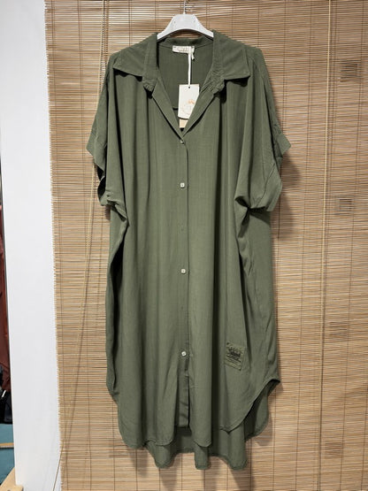 GRANDE TAILLE - Robe chemise fluide kaki