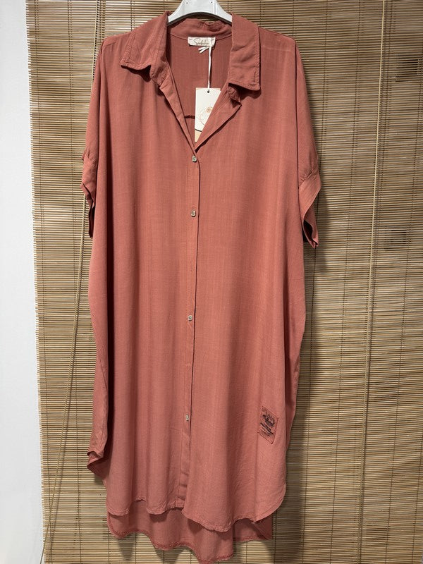 GRANDE TAILLE - Robe chemise fluide corail