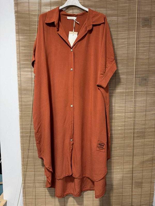 GRANDE TAILLE - Robe chemise fluide rouille