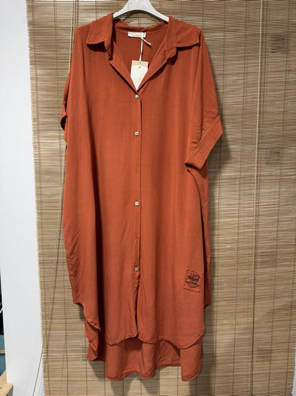 GRANDE TAILLE - Robe chemise fluide rouille
