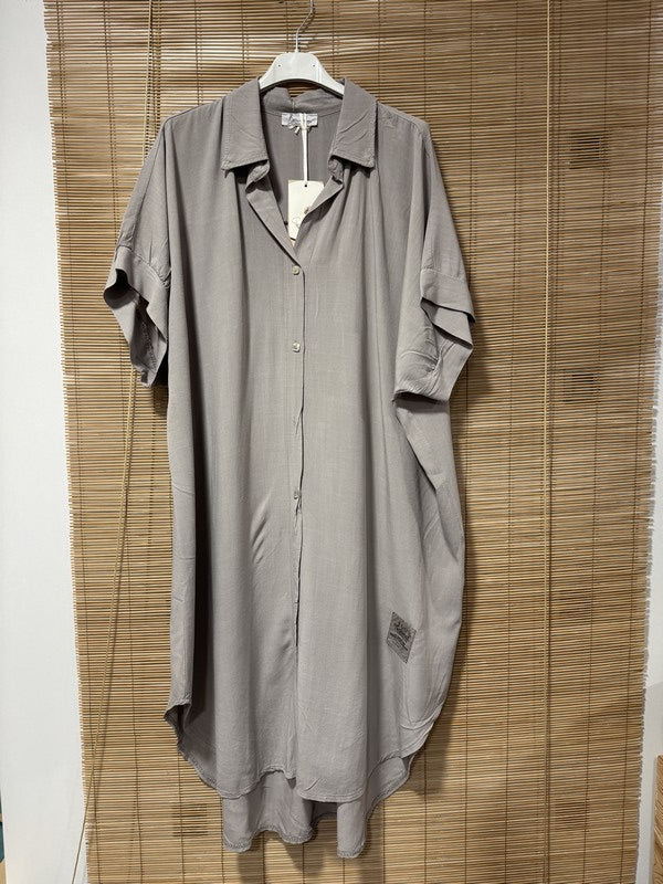 GRANDE TAILLE - Robe chemise fluide taupe